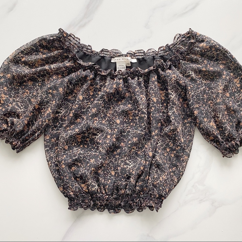 Boho style brown and black blouse off shoulder